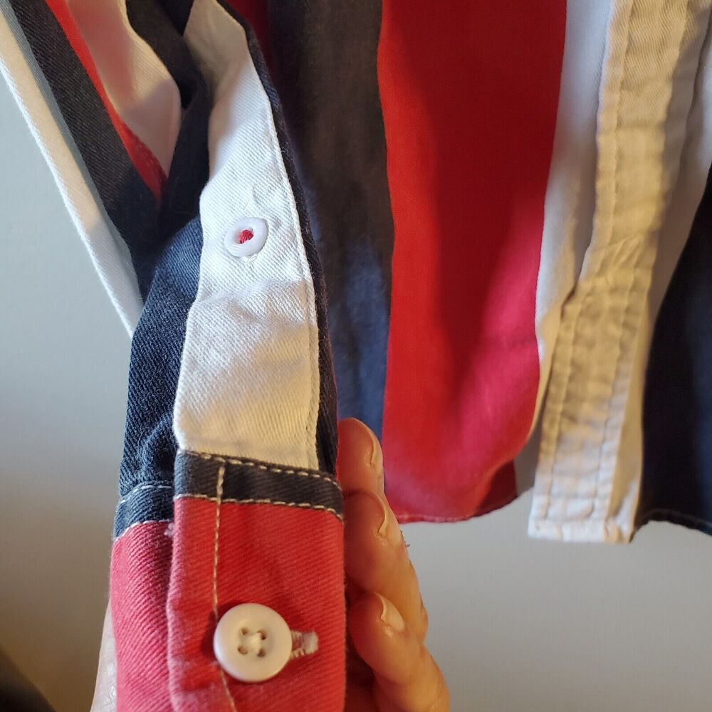 Vintage Tommy Hilfiger Denim Mens M Hooded Shirt Color Stripe Y2K - Picture 12 of 13